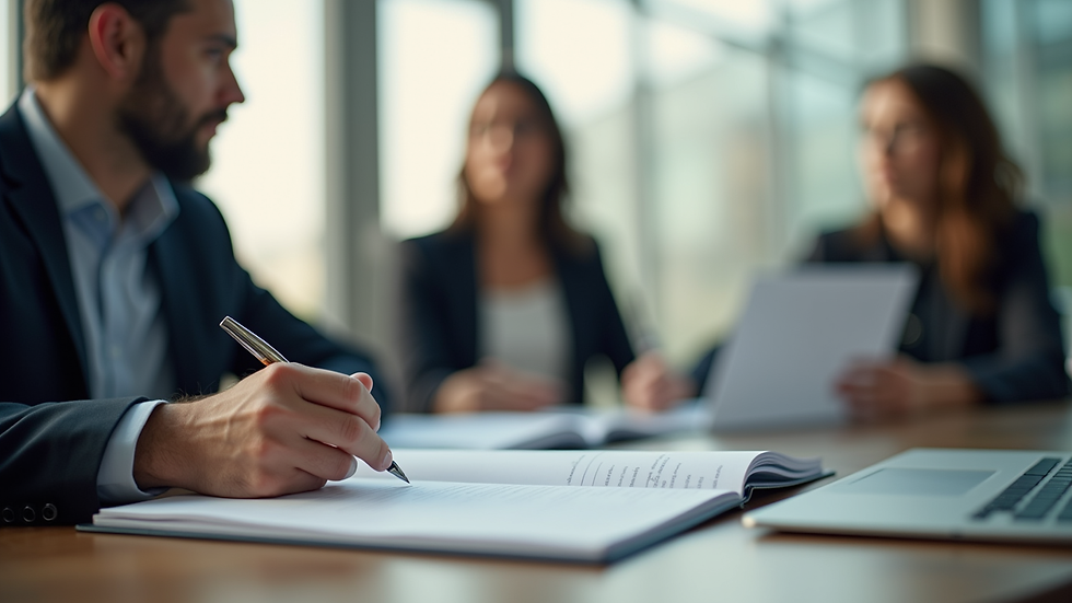 Eye-level view of a counsellor taking notes during a professional development seminar