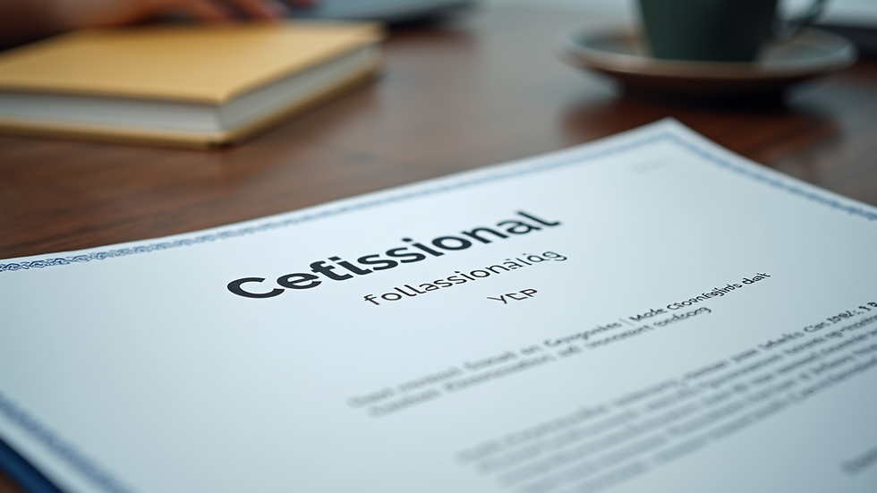 Close-up view of a professional counselling certificate on a desk