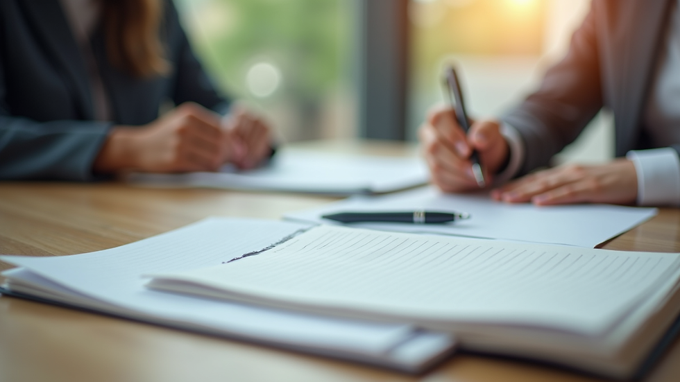 Close-up view of a counselling session setup with a notebook and pen on a table