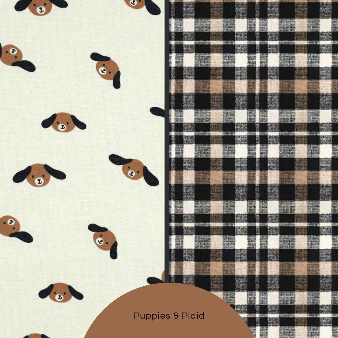 100% Cotton Prewashed Flannel baby blanket and burp cloth set puppies & plaid print