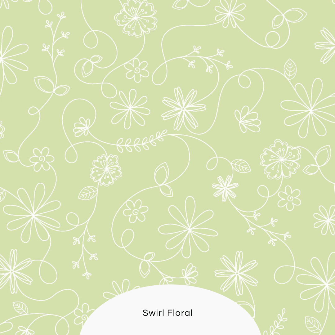 Soft green background with white swirl floral pattern flannel blanket and burp cloth set, baby gift baby girl