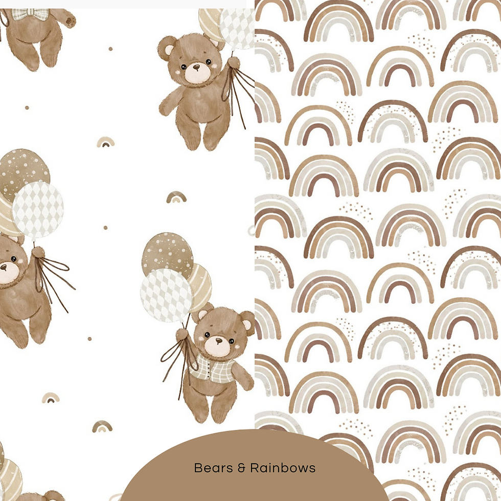 Baby Blanket and burp cloth gift with teddy bears and rainbows print, soft cotton flannel.