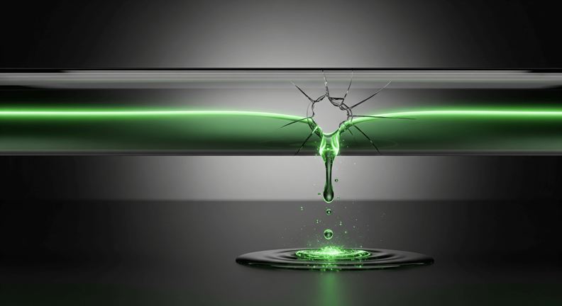 A visualization of a flawed client onboarding process, showing a leaking pipeline which represents silent revenue loss and customer churn.