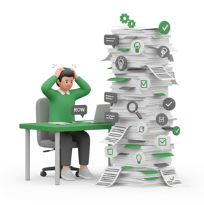 Illustration of a customer success manager drowning in manual tasks, a sign of an inefficient client onboarding process.