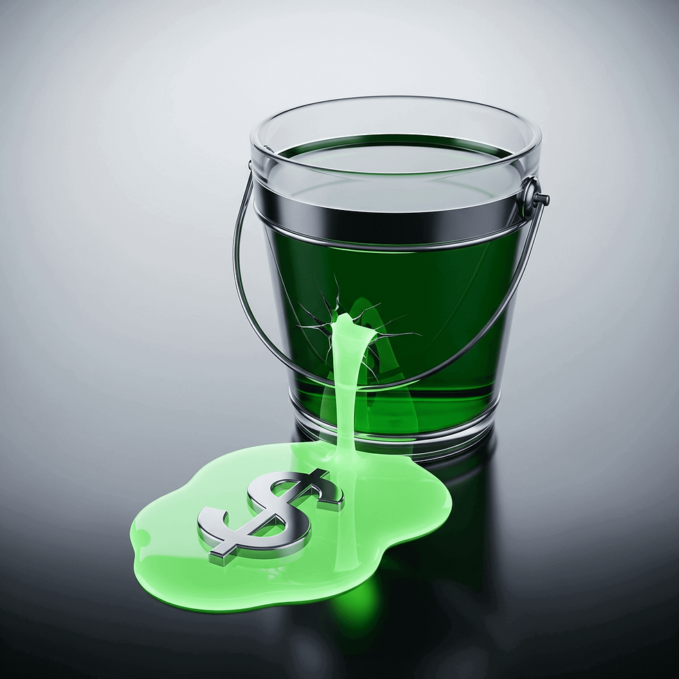 A glass bucket with a crack, leaking green liquid with a dollar sign, symbolizing how the lack of a customer success strategy causes revenue loss.