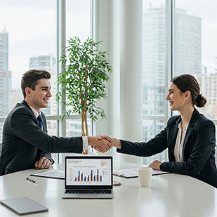 A professional handshake symbolizing an unbiased partnership with a B2B growth consultant.