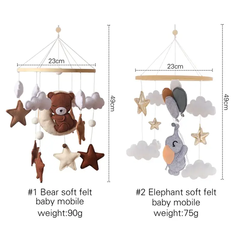 Thumbnail: Teddy Bear, Clouds & Stars Felt Baby Mobile