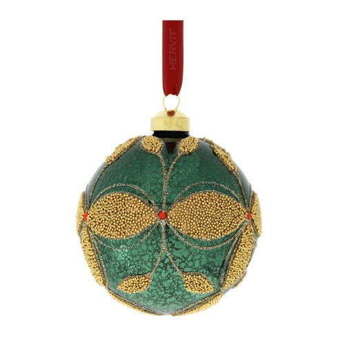 Miniatura: 30114 HERVIT SFERA VETRO SOFFIATODEC. FLEUR 10CM VERDE