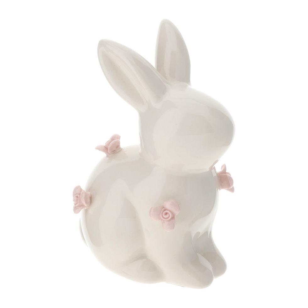 29364 HERVIT CONIGLIO PORC.10CM BIANCO C/FIORI ROSA