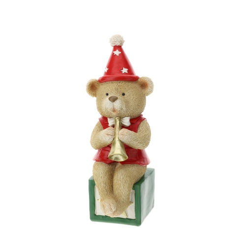 Miniatura: 30214 HERVIT ORSETTO RESINA SEDUTO C/TROMBA 20CM