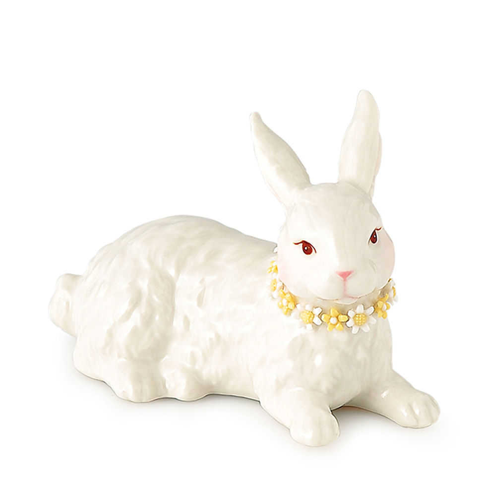 24783 ROYAL CLASS CONIGLIO PORC. BIANCO 11X7CM C/FIORELLINI