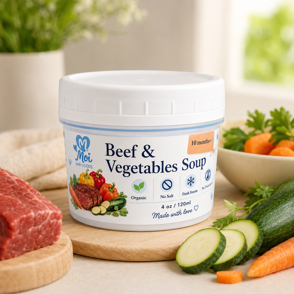 Moi Baby Foods Beef and Vegetables Soup with fresh vegetables and organic ingredients