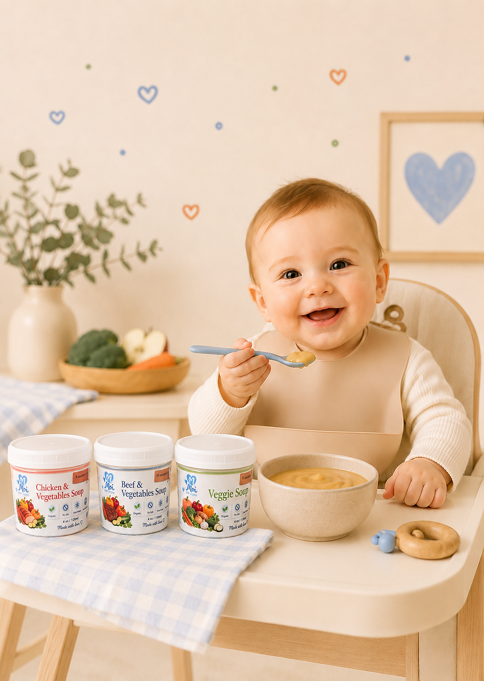 Baby eating Moi Baby Foods fresh frozen baby soups