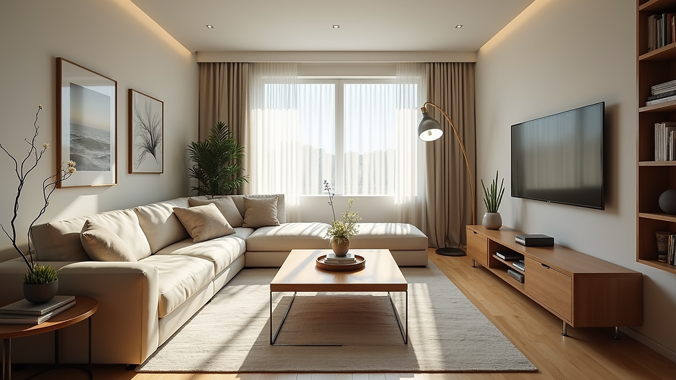 High angle view of a beautifully organized living room