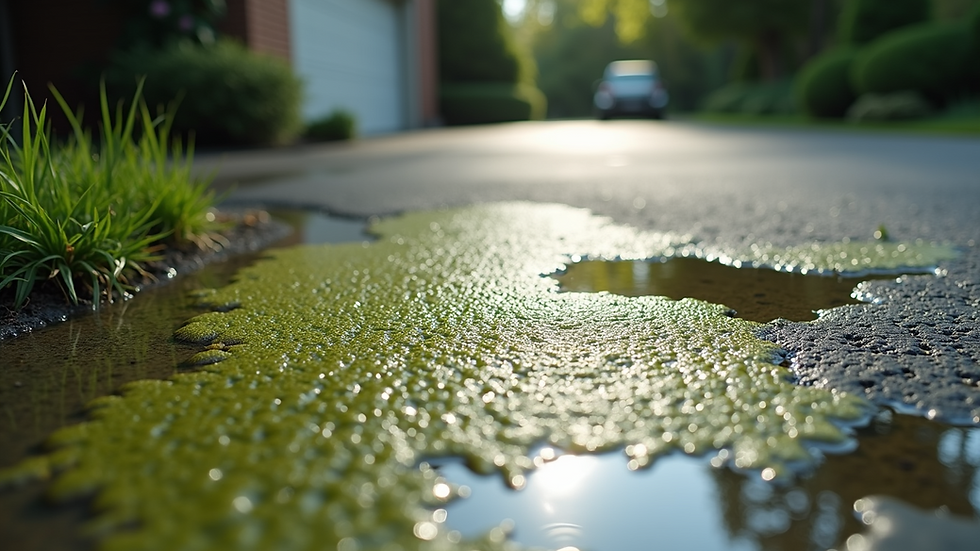 High angle view of algae on a driveway before power washing