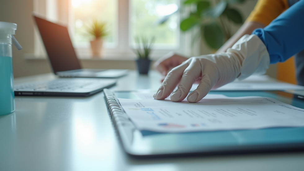 Close-up of sanitizing items on a desk