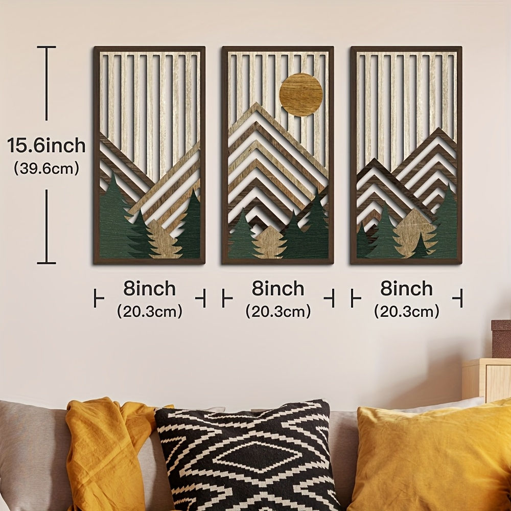 3-Piece Wooden Sun Wall Art Set - Boho Rustic Home Decor