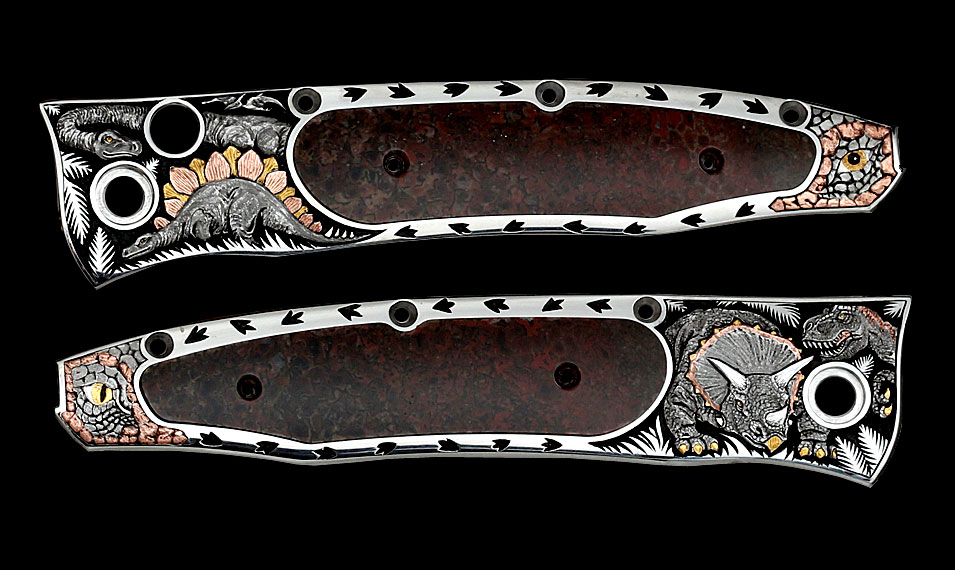 Knife "Dinosaurs" handengraved by Aleksey Saburov