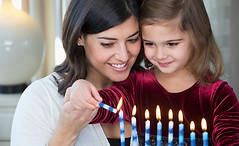 Mother and Daughter Lighting Candles