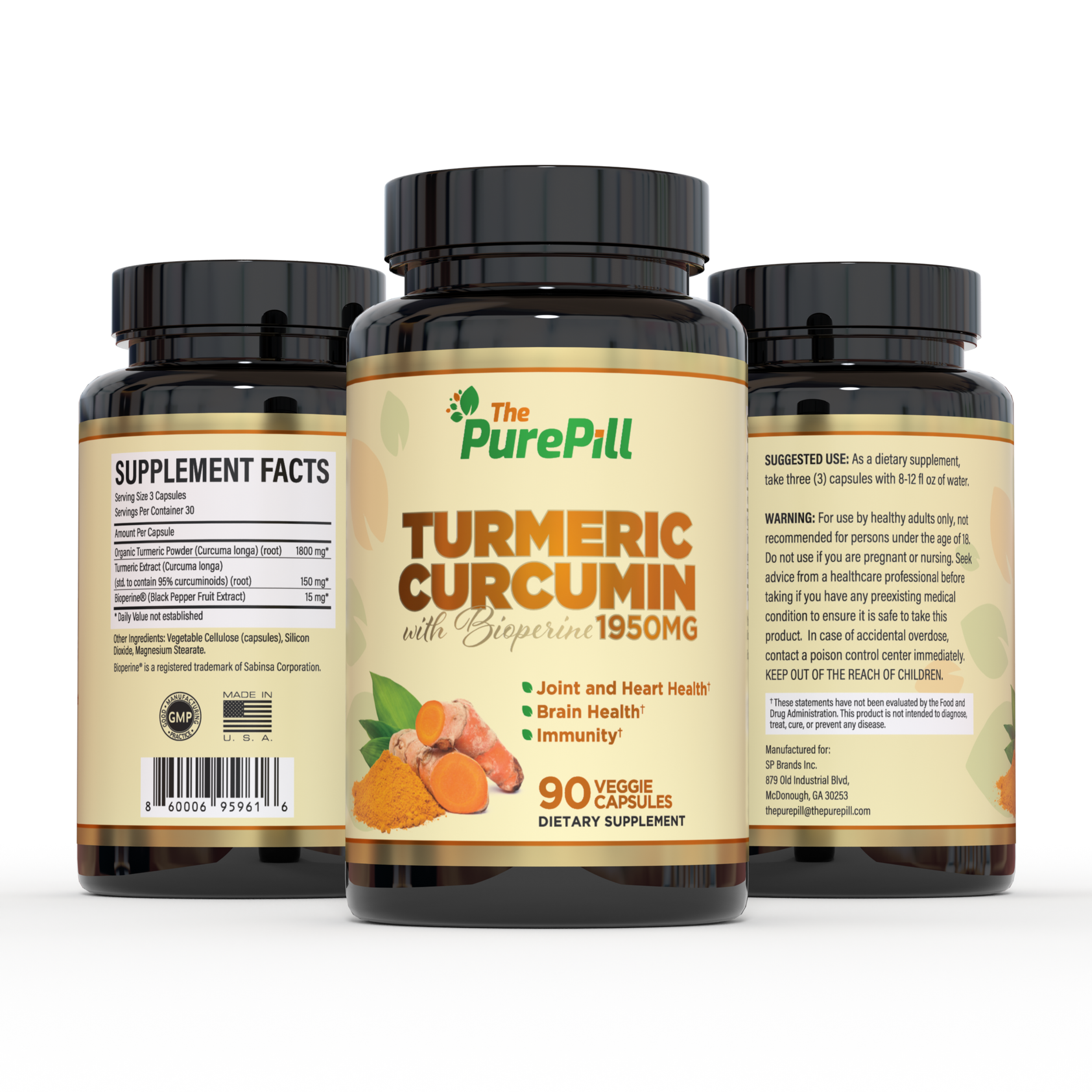 Turmeric Curcumin with Bioperine, 90 count The Pure Pill Brand, made in USA