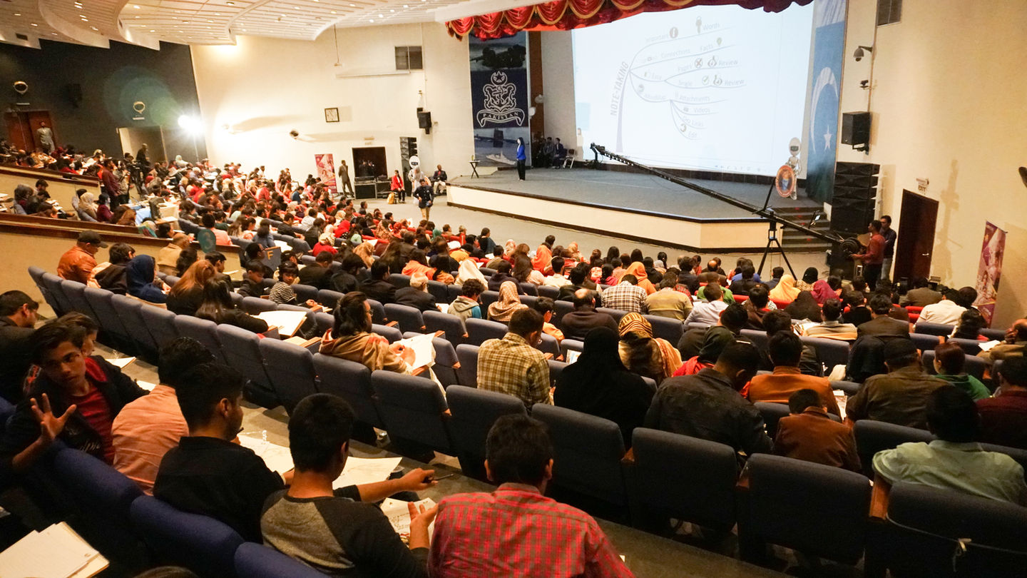 Sania Alam conducting super-learning mind mapping workshop to over 700 corporate professionals representing Futuristic Learning's large-scale on-site training events