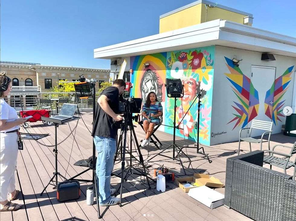 Behind the scenes photo (source Denver Pride Instagram @denverpride) from Denver 7 feature story Celebrating Denver Pride 2025. Click the image to watch the special presentation.