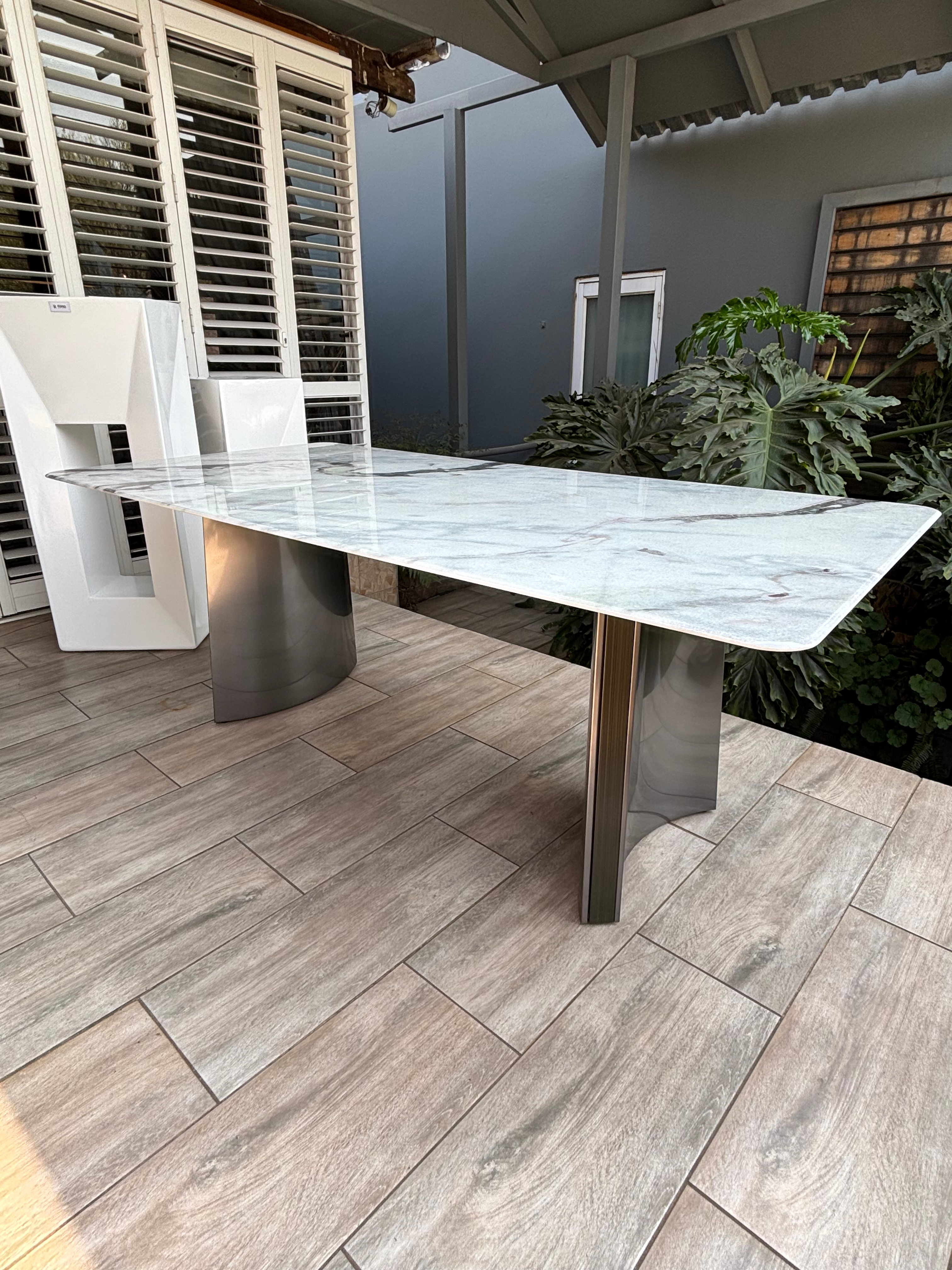 Marble Dining Table - White & Grey