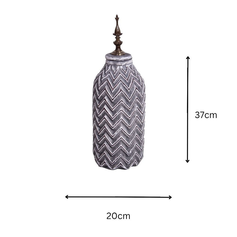 Thumbnail: Textured Zig Zag Ceramic Jar - Grey