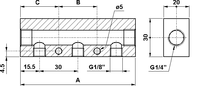 5 ports in-line manifolds Code: AU.005.1