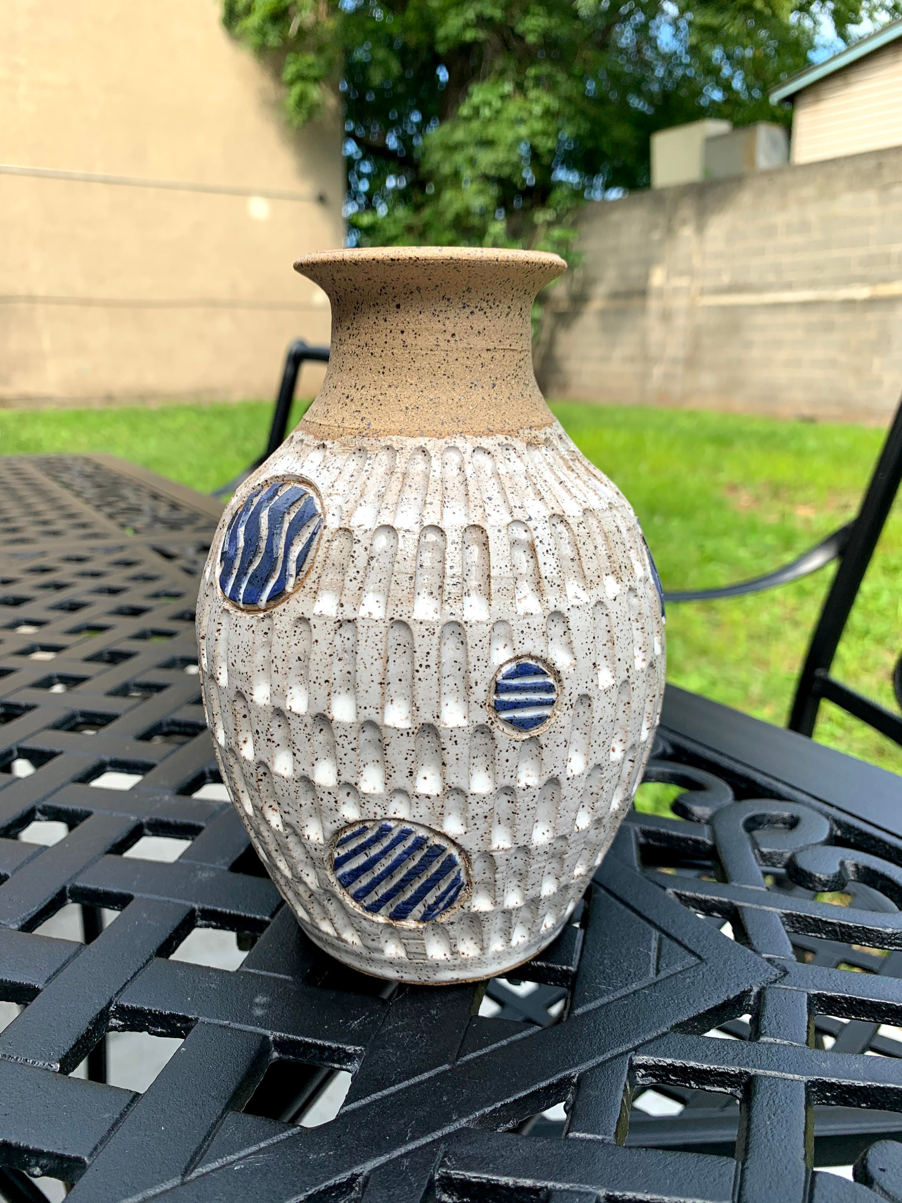 Carved Speckled Stoneware Vase
