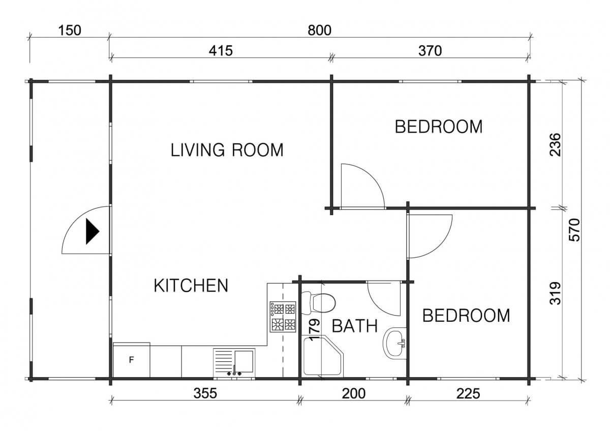 Sutton Log Cabin Two Bedroom With Verandah