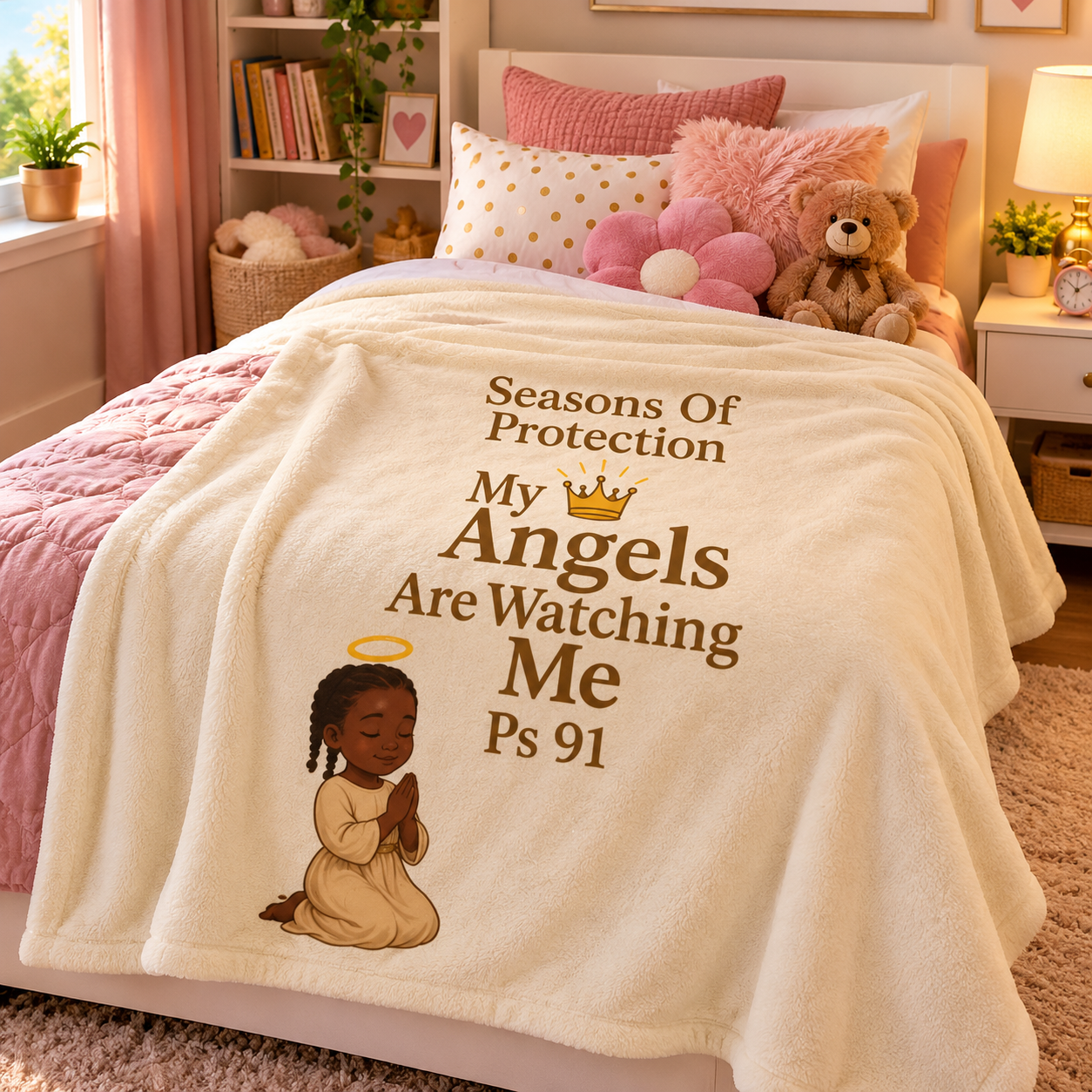 Seasons Of Protection Angelic Protection Plush Blanket, Cozy Throw,  Decoration