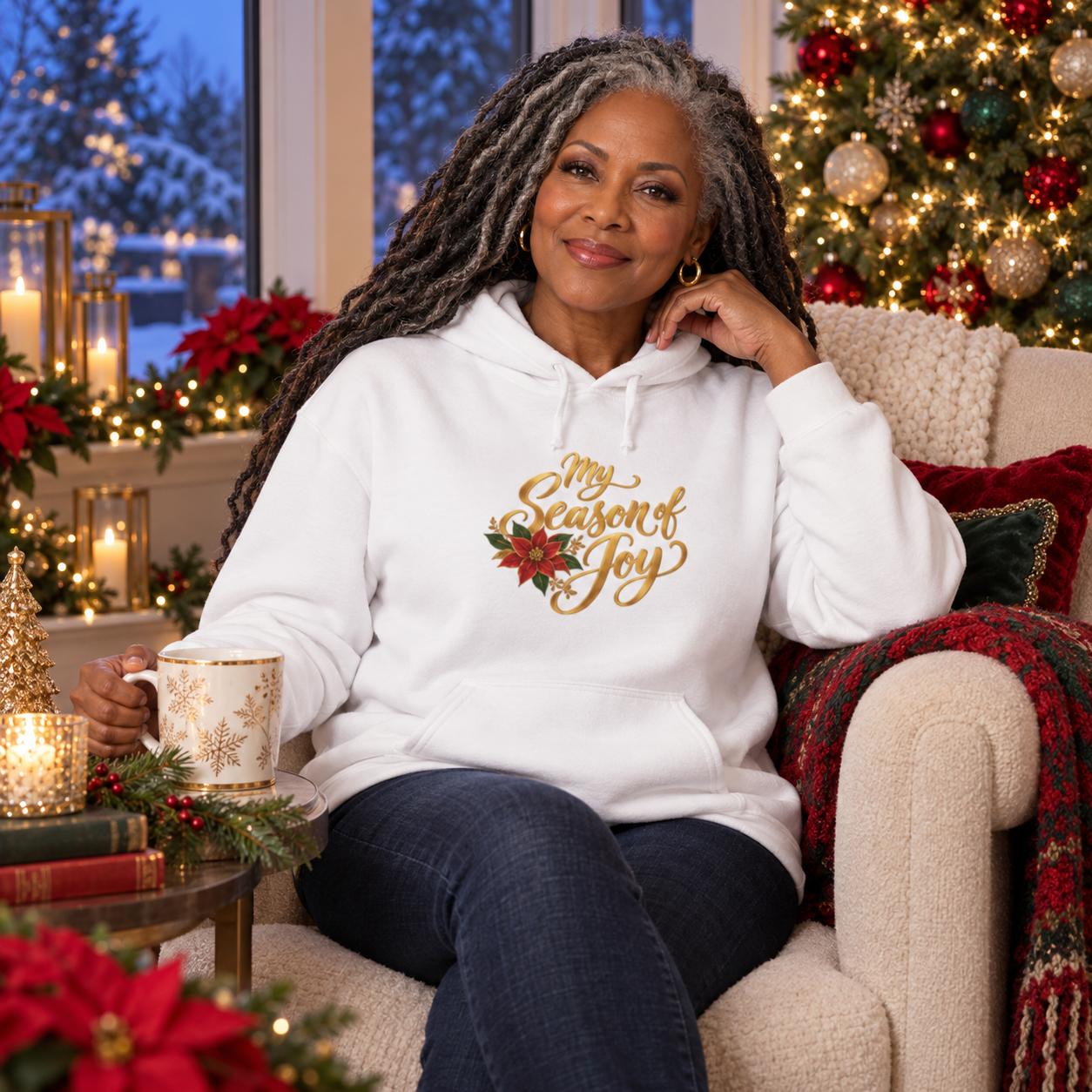 Holiday Hoodie - "My Season of Joy" Poinsettia Christmas Hoodie