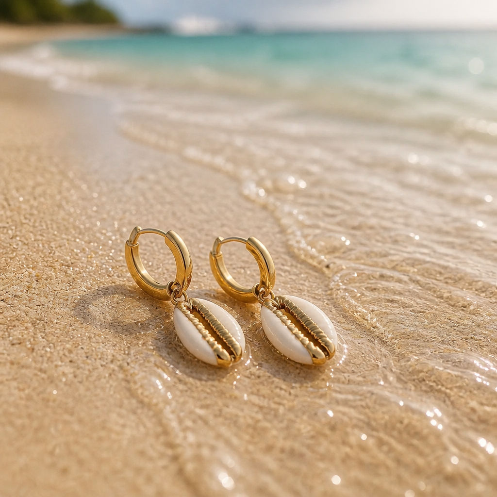 Golden Tide Cowrie Hoops