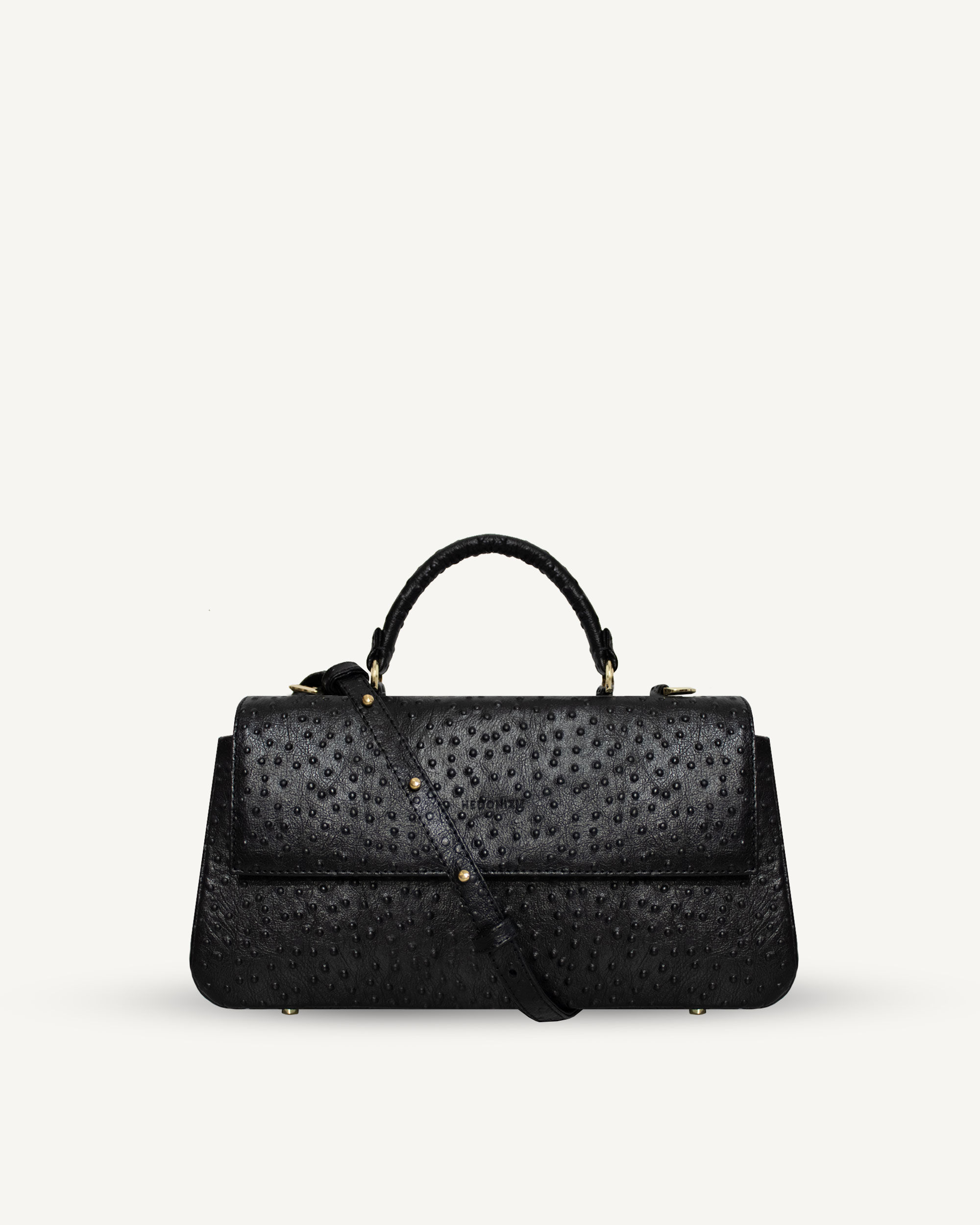 „Audrey" torebka z rączką tłoczona na skórę strusia. Dwa kolory