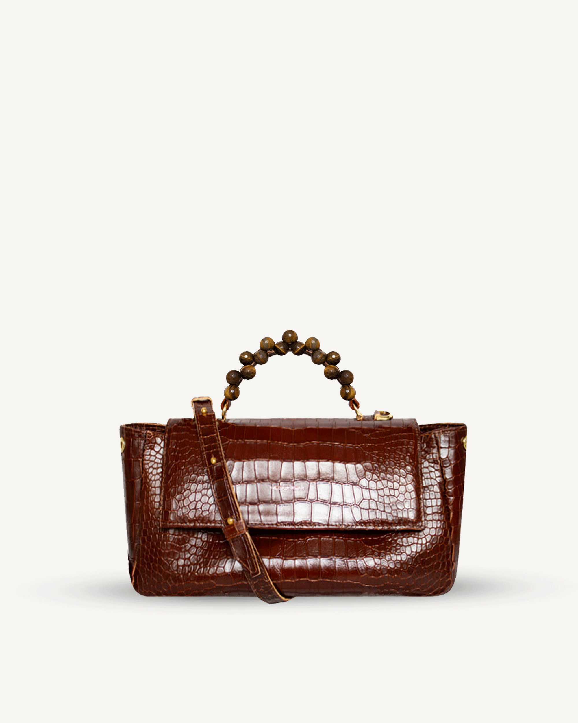"Audrey" torebka z tygrysim okiem, skóra tłoczona na wzór krokodyla
