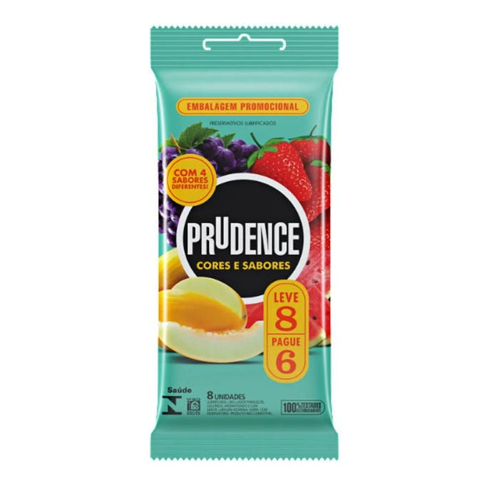 Preservativo Prudence Cores e Sabores Mix com 8 Unidades