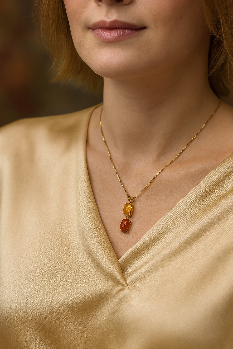 Thumbnail: Firelight Opal Duo Pendant Necklace
