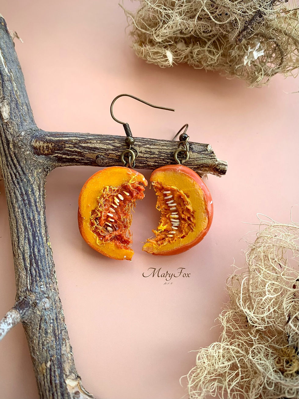 Thumbnail: Handmade Pumpkin Earrings by Mary Fox Art