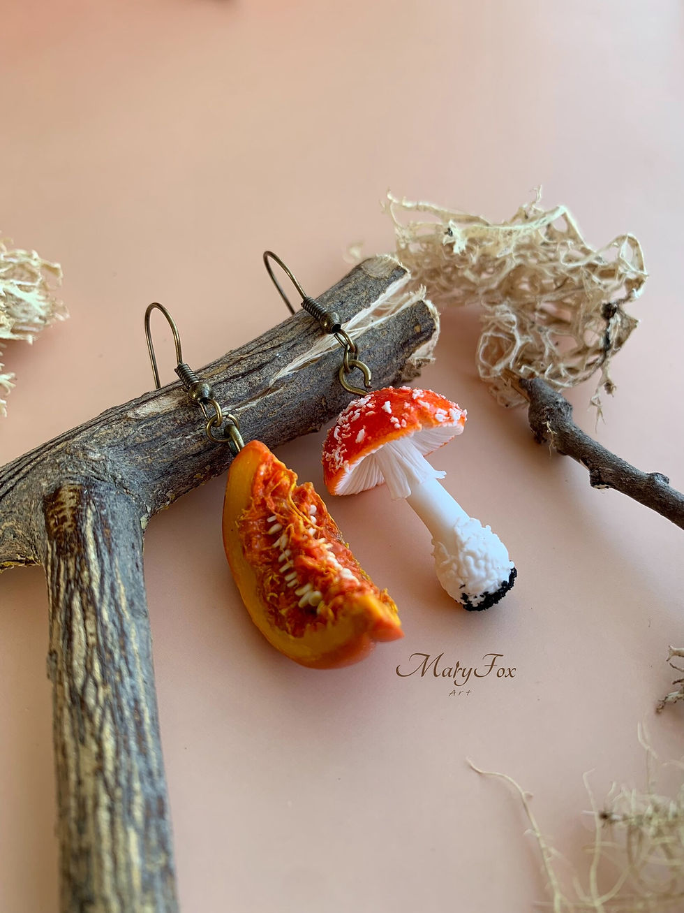 Handmade Fly Agaric & Pumpkin Earrings by Mary Fox Art
