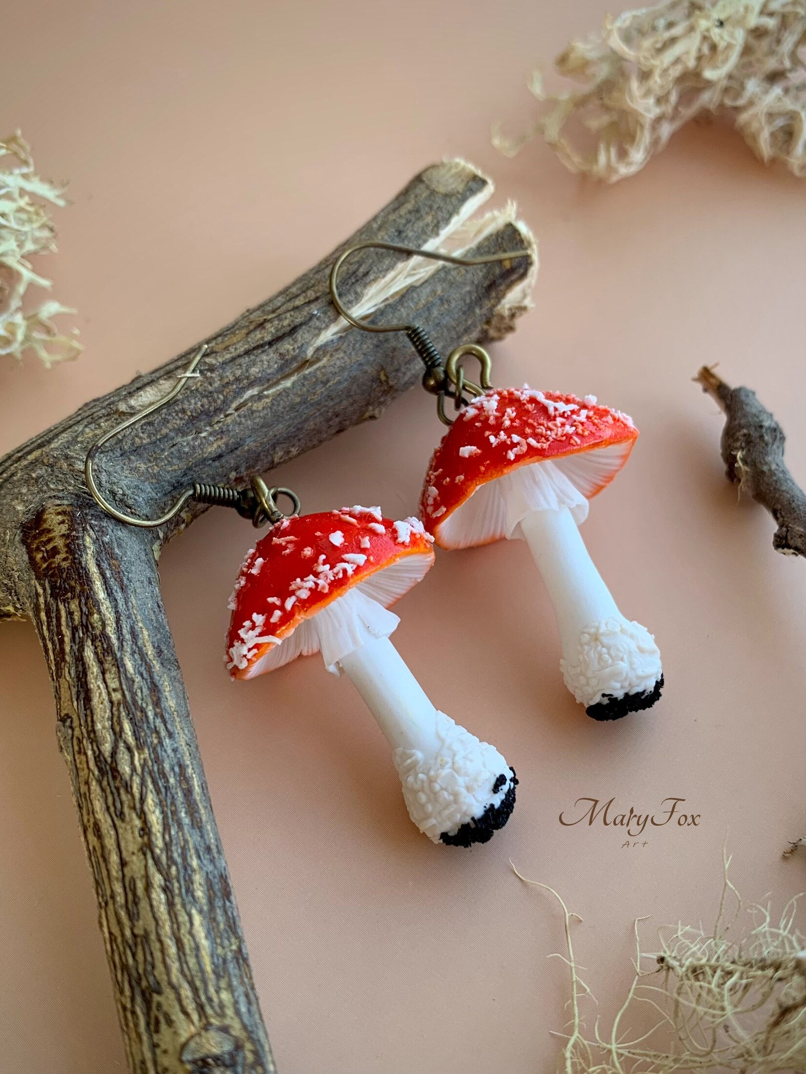 Handmade Fly Agaric Earrings by Mary Fox Art