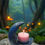 Thumbnail: Starlit Crescent Moon tea light holder in indigo-gray marbled finish with a glowing tea light candle