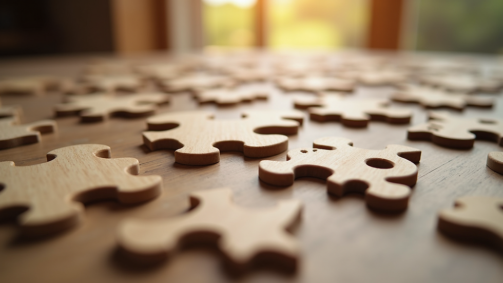 Eye-level view of a wooden puzzle board with animal shapes