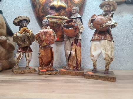 Vintage handcrafted Mexican paper mache figurines available at My Grandma's Attic, Edmonto