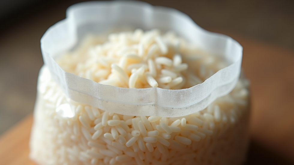 close-up view of vacuum-sealed rice bag showing airtight seal