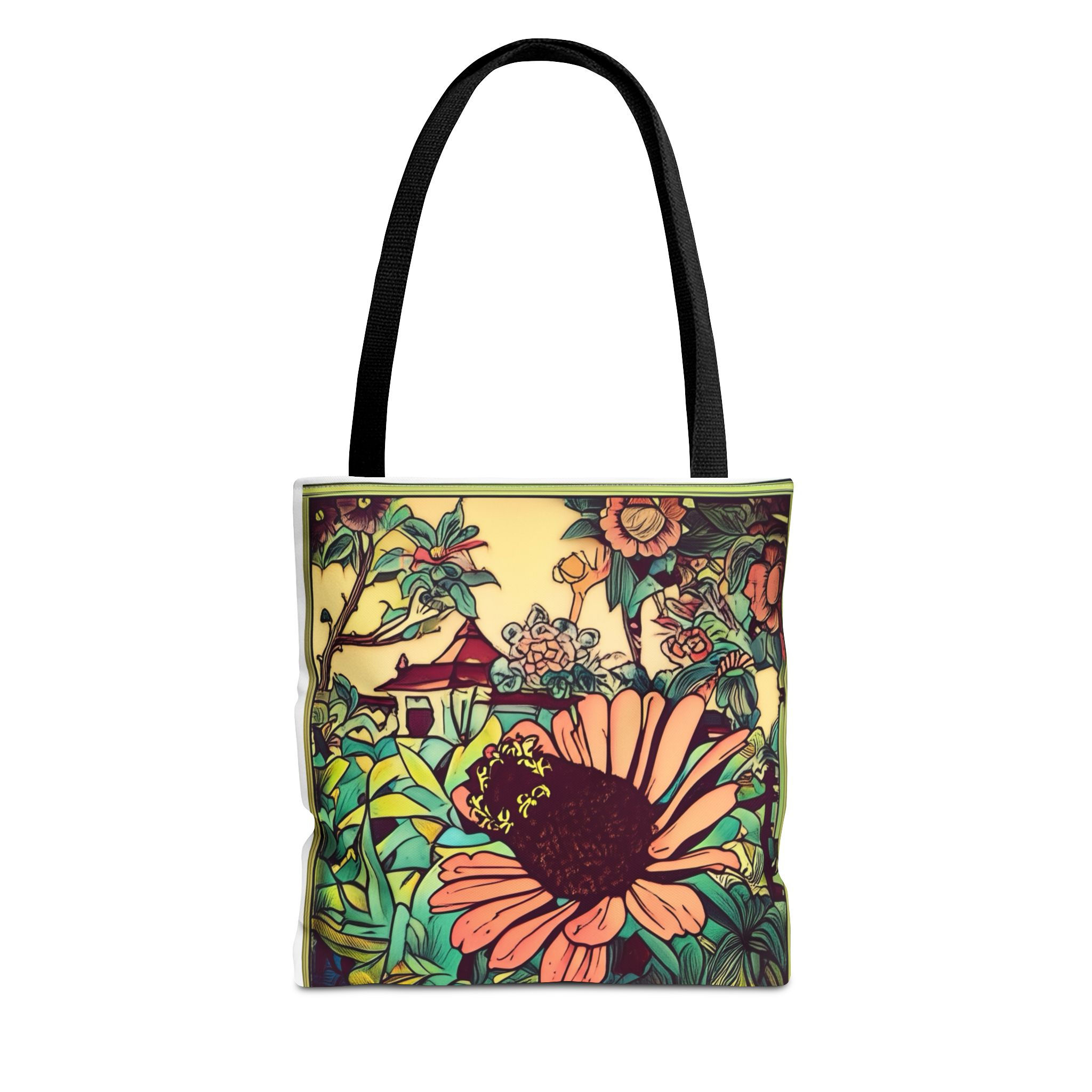 Colorful Zinnia Floral Tote, Garden Lover Bag