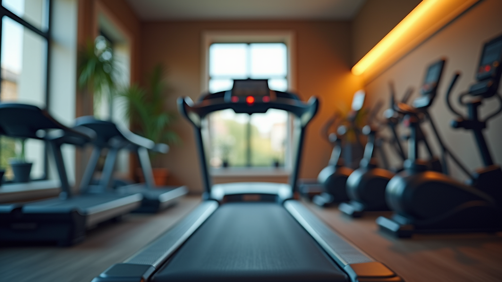 Eye-level view of a treadmill in a private gym room