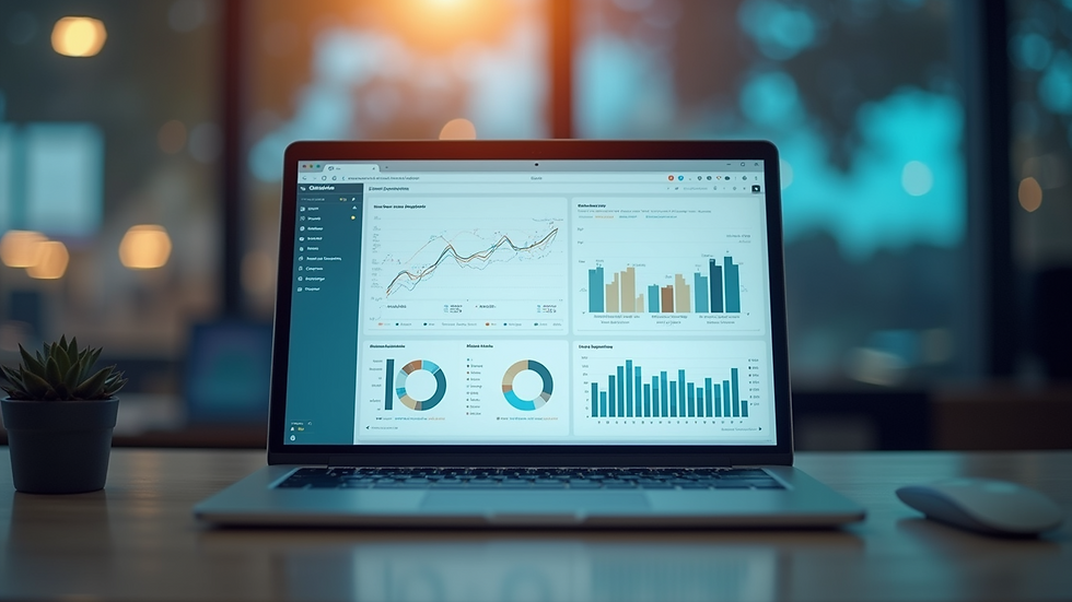 Eye-level view of a laptop screen showing AI data analytics dashboard