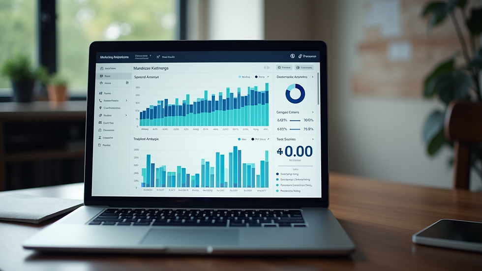 Eye-level view of a laptop screen showing marketing analytics dashboard