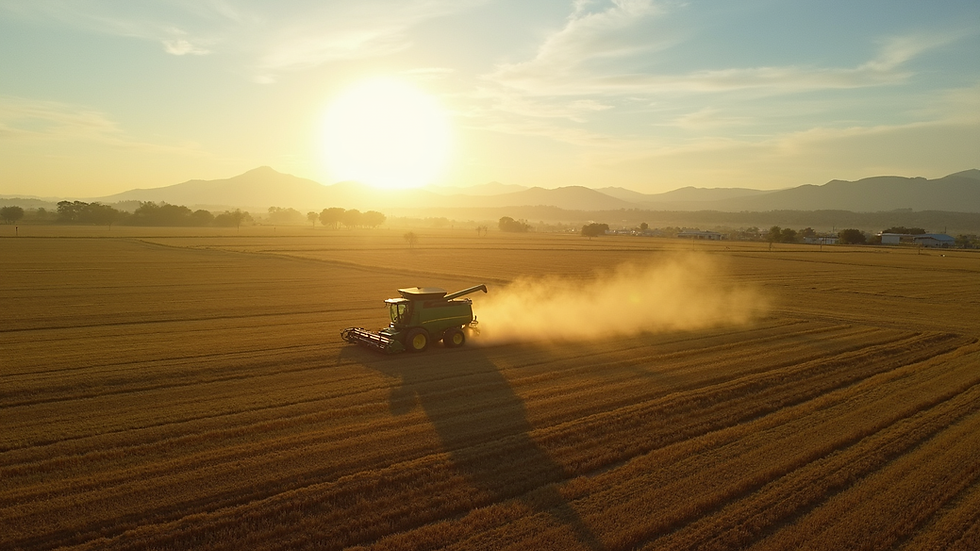 Vista aérea de campos agrícolas en Moca con maquinaria trabajando